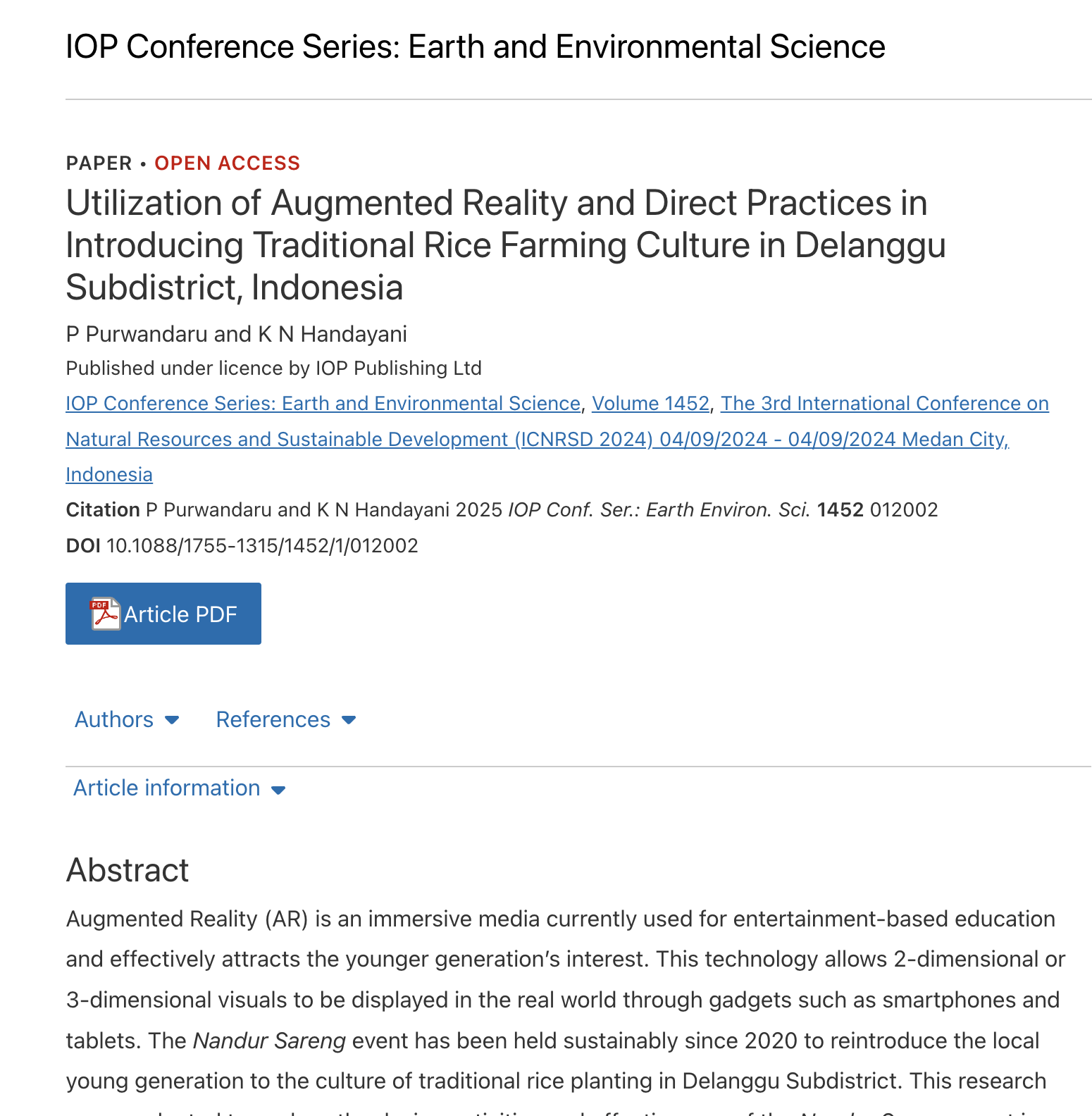 Utilization of Augmented Reality and Direct Practices in Introducing Traditional Rice Farming Culture in Delanggu Subdistrict, Indonesia
